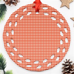 Gingham Plaid Fabric Pattern Red Ornament (round Filigree)