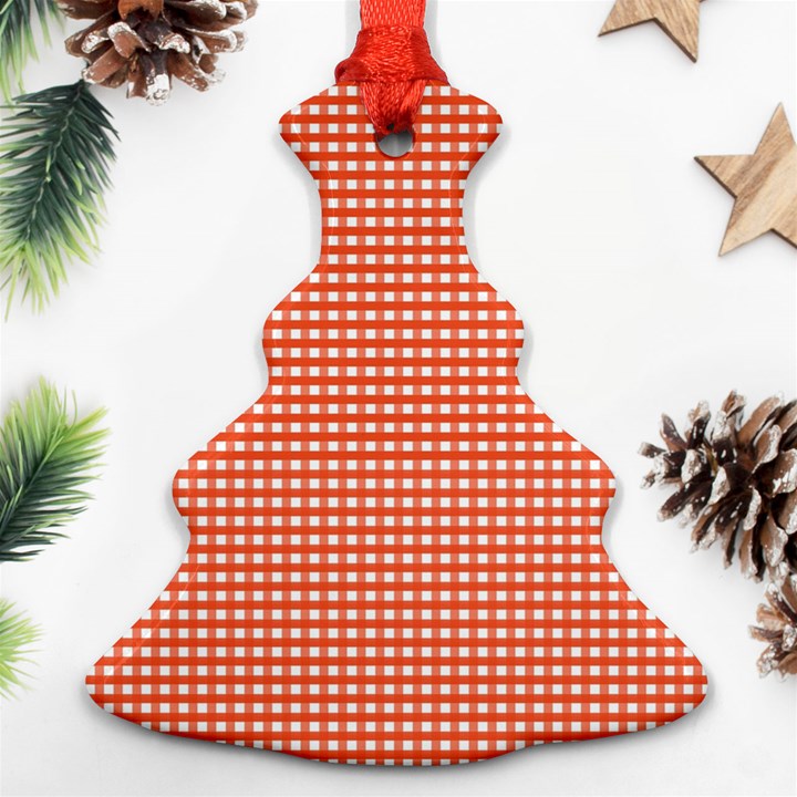 Gingham Plaid Fabric Pattern Red Ornament (Christmas Tree) 