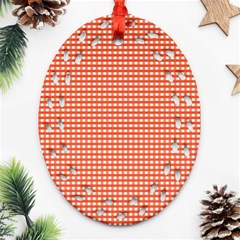 Gingham Plaid Fabric Pattern Red Oval Filigree Ornament (Two Sides)