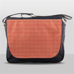 Gingham Plaid Fabric Pattern Red Messenger Bag by HermanTelo