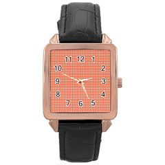 Gingham Plaid Fabric Pattern Red Rose Gold Leather Watch 