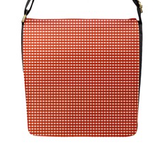 Gingham Plaid Fabric Pattern Red Flap Closure Messenger Bag (l) by HermanTelo