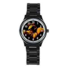 Nature Yellow Plant Leaves Stainless Steel Round Watch