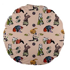 Funny Cats Large 18  Premium Flano Round Cushions by Sobalvarro