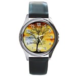 Branches Dawn Dusk Fall Round Metal Watch Front