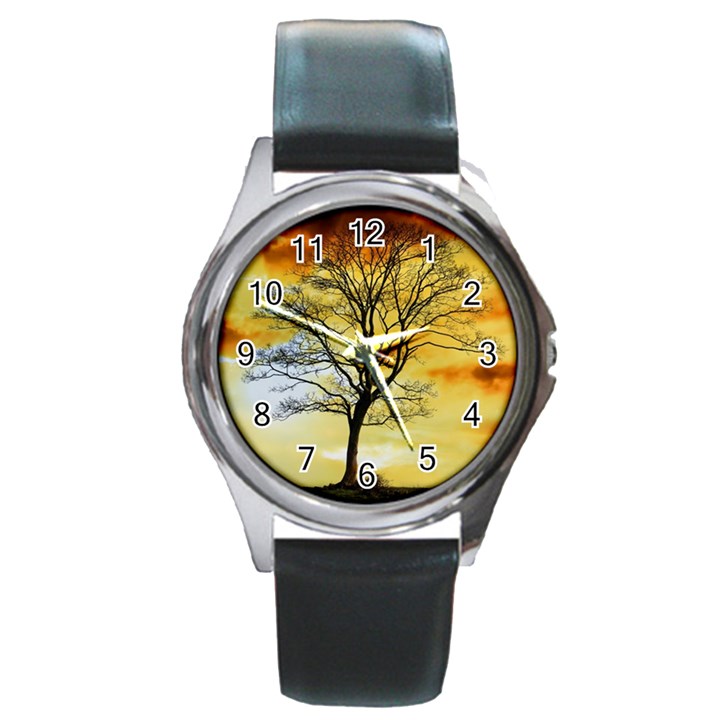 Branches Dawn Dusk Fall Round Metal Watch