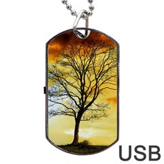 Branches Dawn Dusk Fall Dog Tag Usb Flash (two Sides) by Pakrebo