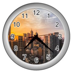 View Of High Rise Buildings During Day Time Wall Clock (silver) by Pakrebo