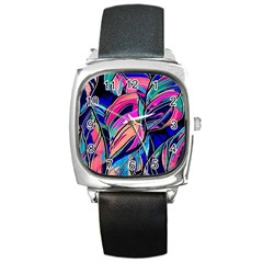 Tropical Leaves Resize 2000x2000 Same A3580b Square Metal Watch by Sobalvarro