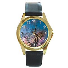 Low Angle Photography Of Bare Tree Round Gold Metal Watch by Pakrebo