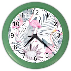 Tropical Flamingos Color Wall Clock by Sobalvarro