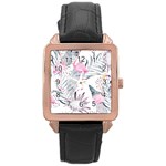 Tropical flamingos Rose Gold Leather Watch  Front