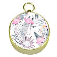 Tropical Flamingos Gold Compasses by Sobalvarro