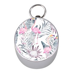 Tropical Flamingos Mini Silver Compasses by Sobalvarro