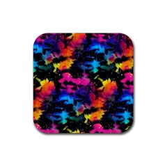 Tie Dye Rainbow Galaxy Rubber Coaster (square)  by KirstenStar