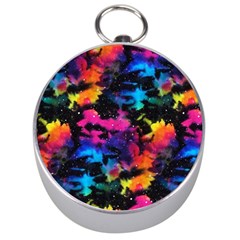 Tie Dye Rainbow Galaxy Silver Compasses by KirstenStar