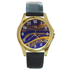 Bomb Background Pattern Explode Round Gold Metal Watch by Mariart