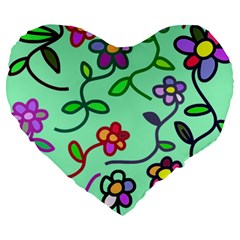 Flowers Floral Plants Large 19  Premium Flano Heart Shape Cushions by Bajindul