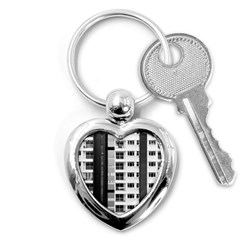 White And Black City Buildings Key Chain (heart) by Pakrebo