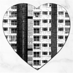 White And Black City Buildings Jigsaw Puzzle (heart) by Pakrebo