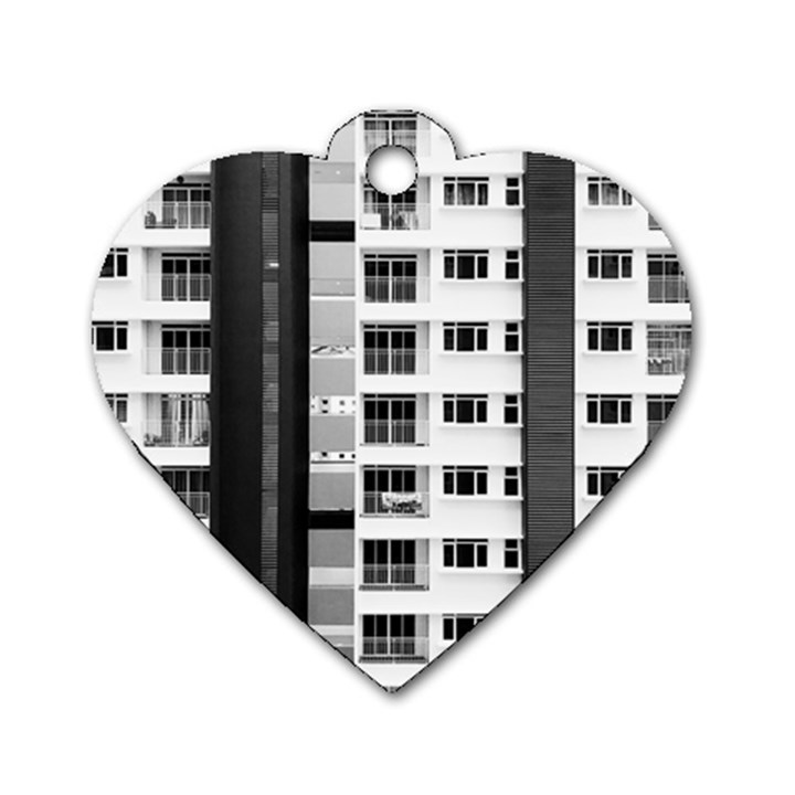 White And Black City Buildings Dog Tag Heart (One Side)