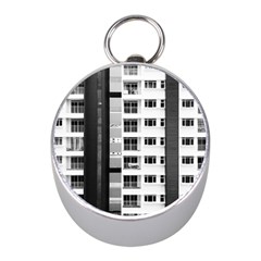 White And Black City Buildings Mini Silver Compasses by Pakrebo