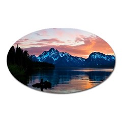 Tree Near Mountain Range Oval Magnet by Pakrebo