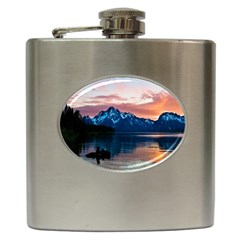 Tree Near Mountain Range Hip Flask (6 Oz) by Pakrebo