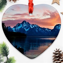 Tree Near Mountain Range Heart Ornament (two Sides) by Pakrebo