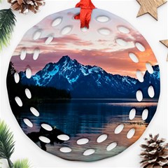 Tree Near Mountain Range Round Filigree Ornament (two Sides) by Pakrebo