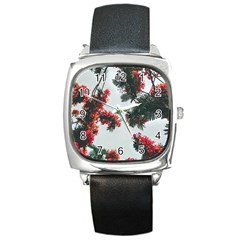 Red Petaled Flowers Square Metal Watch by Pakrebo