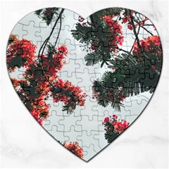 Red Petaled Flowers Jigsaw Puzzle (heart) by Pakrebo