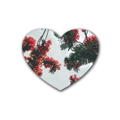 Red Petaled Flowers Rubber Coaster (heart)  by Pakrebo