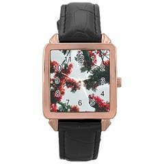 Red Petaled Flowers Rose Gold Leather Watch  by Pakrebo