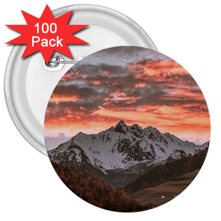 Scenic View Of Snow Capped Mountain 3  Buttons (100 pack) 