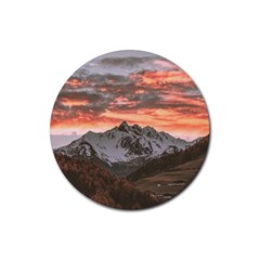 Scenic View Of Snow Capped Mountain Rubber Round Coaster (4 Pack)  by Pakrebo