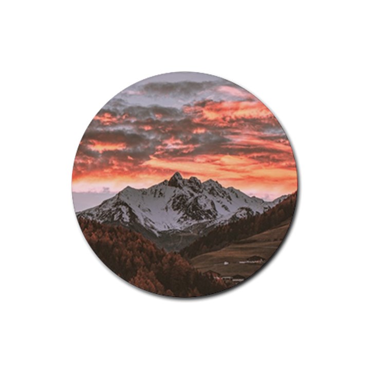 Scenic View Of Snow Capped Mountain Rubber Round Coaster (4 pack) 