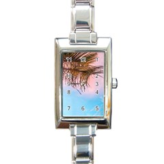 Two Green Palm Leaves On Low Angle Photo Rectangle Italian Charm Watch by Pakrebo