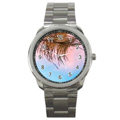 Two Green Palm Leaves On Low Angle Photo Sport Metal Watch by Pakrebo