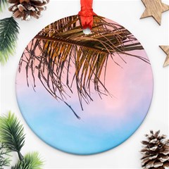 Two Green Palm Leaves On Low Angle Photo Round Ornament (two Sides) by Pakrebo