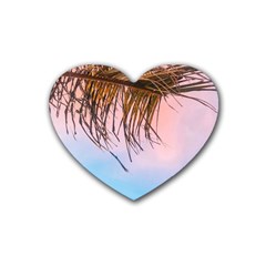 Two Green Palm Leaves On Low Angle Photo Rubber Coaster (heart)  by Pakrebo