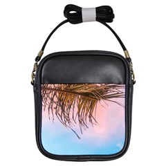 Two Green Palm Leaves On Low Angle Photo Girls Sling Bag by Pakrebo