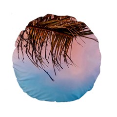 Two Green Palm Leaves On Low Angle Photo Standard 15  Premium Round Cushions by Pakrebo