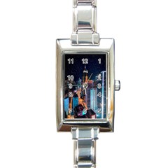 High Rise Buildings With Lights Rectangle Italian Charm Watch