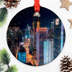 High Rise Buildings With Lights Ornament (Round)