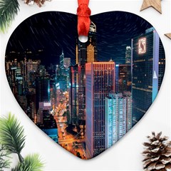 High Rise Buildings With Lights Ornament (Heart)