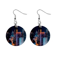 High Rise Buildings With Lights Mini Button Earrings