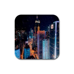 High Rise Buildings With Lights Rubber Square Coaster (4 pack) 