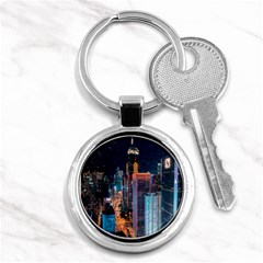 High Rise Buildings With Lights Key Chain (Round)