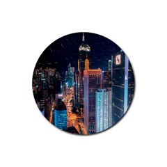 High Rise Buildings With Lights Rubber Round Coaster (4 pack) 